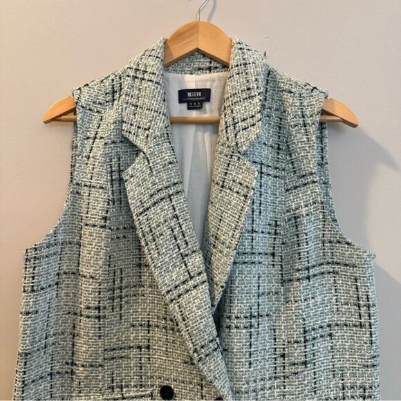 Anthropologie Maeve Tweed Vest Green with Black Plaid Pattern Size 14 - Picture 5 of 11